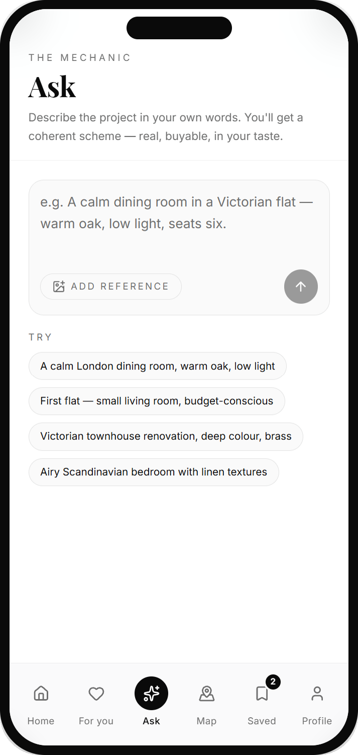 Ask — plain English search screen