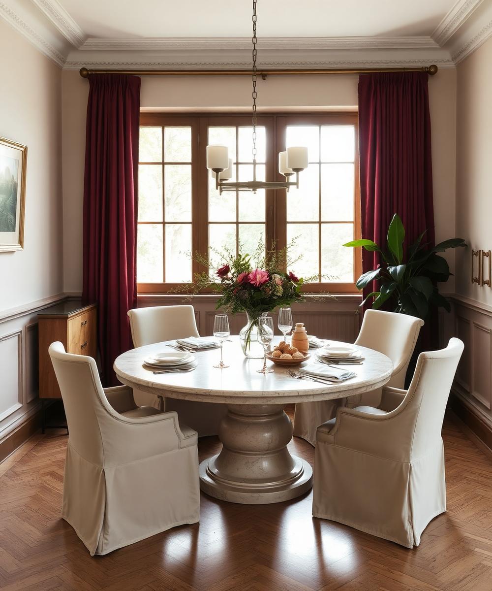 Casa Tavola — Pedestal table, Roman travertine